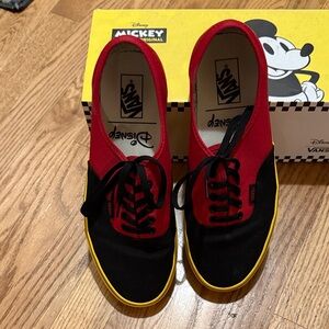 2018 Disney x Vans Authentic 'Mickey' Red and Black Sneakers with Yellow Trim.